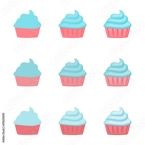 A vector drawn cupcake illustration with various colors and amount of details