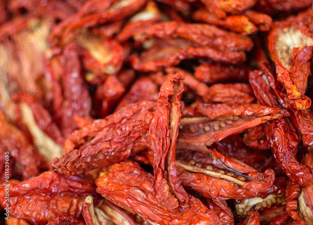 Image of dried tomatoes stocked in market for consumption. Image of dried tomatoes stocked in market for consumption.