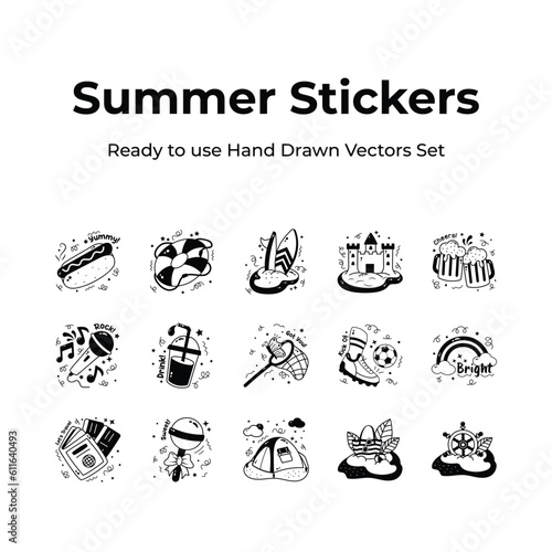 Grab this beautifully designed hand drawn summer stickers set, ready to use and download vectors 