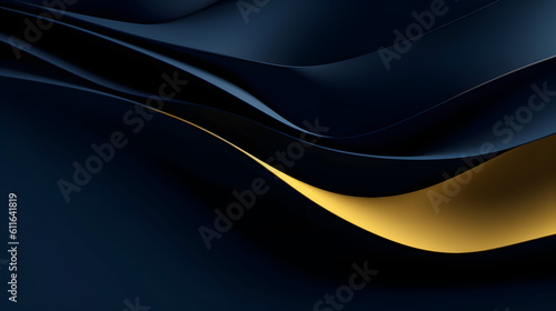 Captivating Visuals Abstract Blue and Golden Waves on Sinuous Pattern in Widescreen Background- A Delight for the Senses. Generative AI