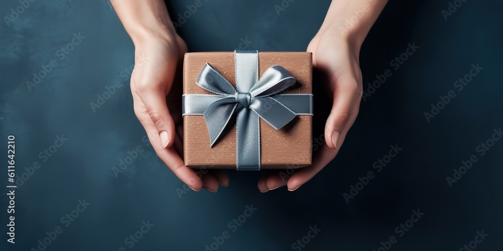 AI Generated. AI Generative. Photo illustration of hands with box gift present. Christmas romantic birthday party vibe. Graphic Art AI Generated. AI Generative. Photo illustration of hands with box gift present. Christmas romantic birthday party vibe. Graphic Art