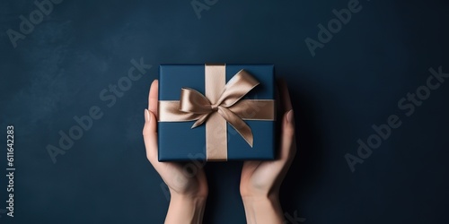 AI Generated. AI Generative. Photo illustration of hands with box gift present. Christmas romantic birthday party vibe. Graphic Art