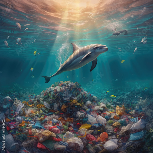 Sea animals Concept of global warning, climate change and dying Earth. © STORYTELLER AI