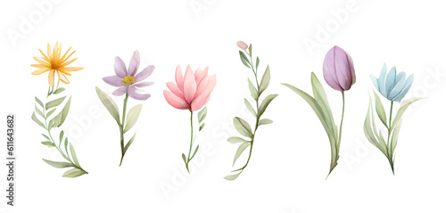 Flowers set illustration isolated on white . Generative AI