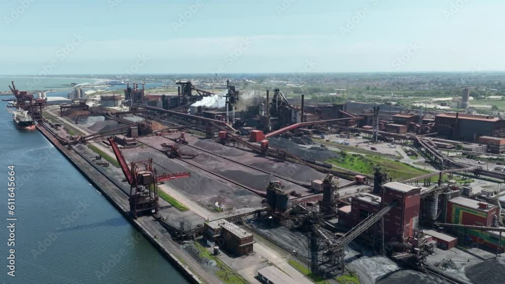 Large industrial blast furnaces complex aerial. Large industrial blast furnaces complex aerial.