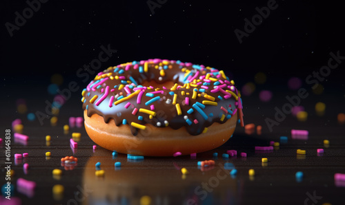 Frosted sprinkled donuts. Set of multicolored doughnuts with sprinkles isolate on color background