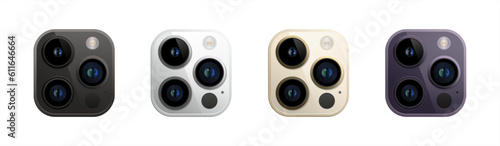 Triple Lens Camera on smart phone. Vector illustration set.