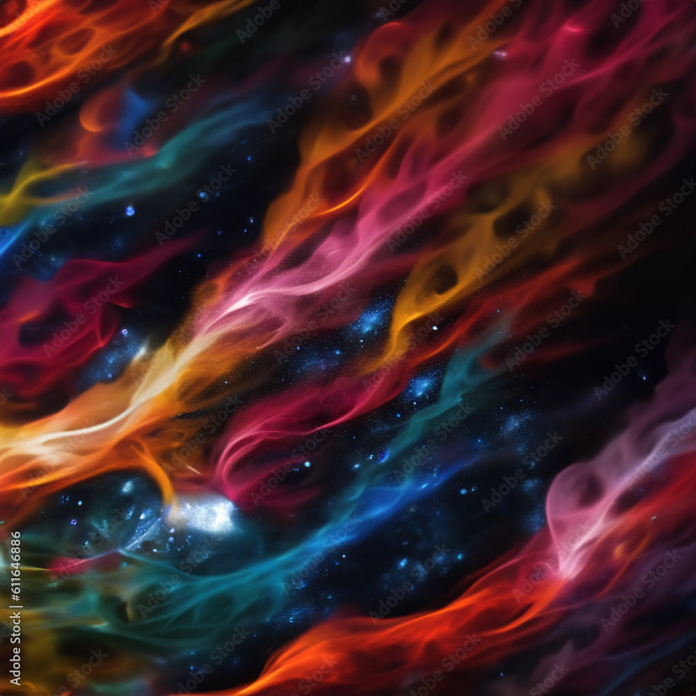 Obraz premium nebula sky stars cosmos red blue orange