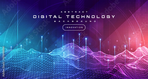 Digital technology metaverse neon blue purple background, cyber information abstract speed connect communication, innovation future meta tech, internet network connection, Ai big data, illustration 3d