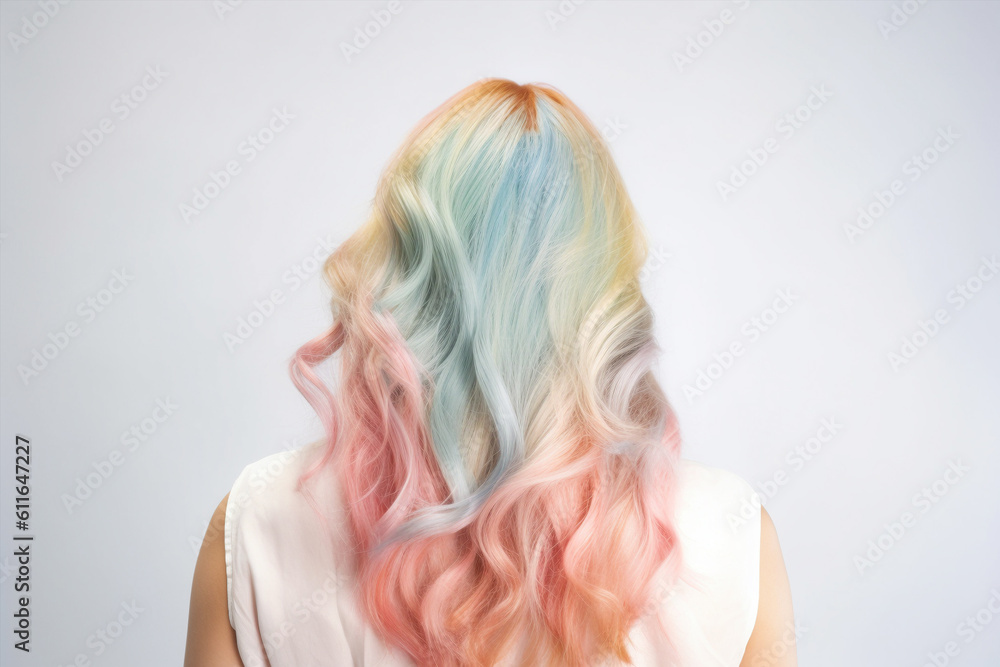 Naklejka premium Long pastel colored hair. Generative AI illustration