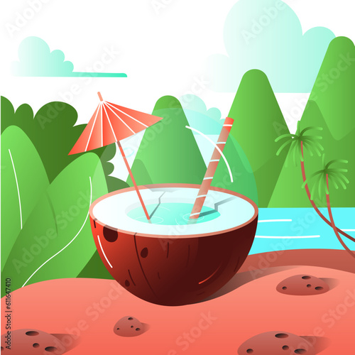 Illustration of a beach coconut drinks