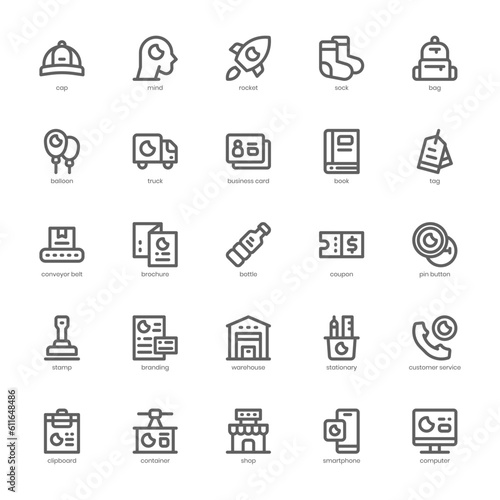Merchandising Icon pack for your website design, logo, app, and user interface. Merchandising Icon outline design. Vector graphics illustration and editable stroke.