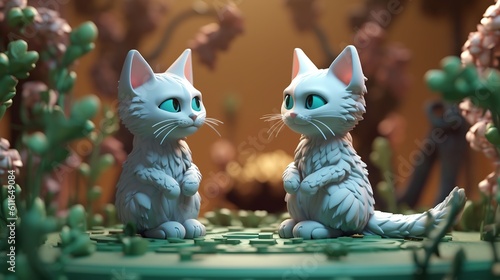 Cat on background. Cute cartoon character. 3d rendering. Generative AI