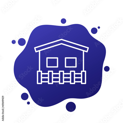 house and fence line icon, vector