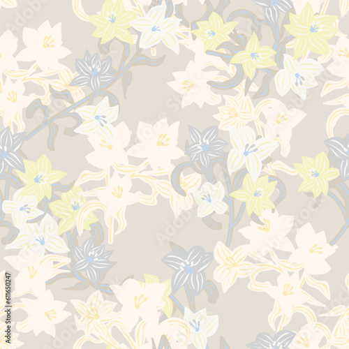 Neutral Colour Oriental Floral Seamless Pattern Design Background