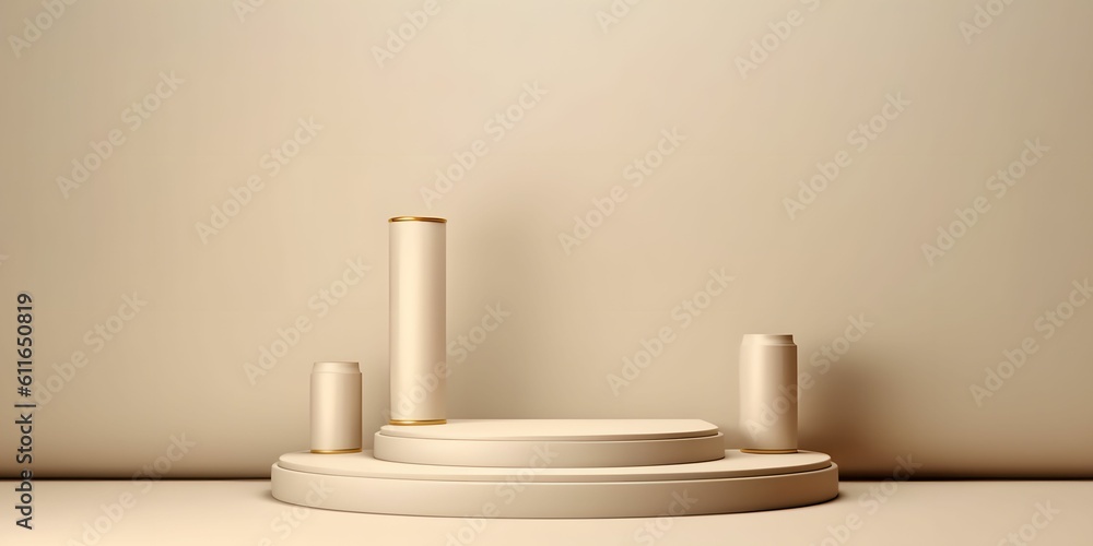 Beige Podium Pedestal for Product Presentation. Display Podium. Generative AI Beige Podium Pedestal for Product Presentation. Display Podium. Generative AI