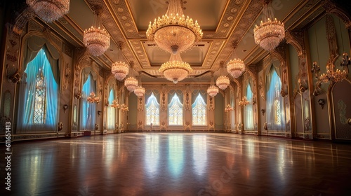 Foto Elegant ballroom adorned with sparkling chandeliers