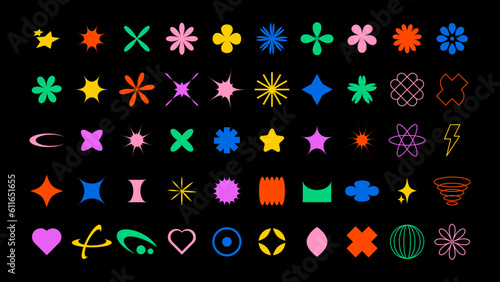 Vector vector retro y2k elements set collection of futuristic elements brutalism shapes abstract bauhaus forms.