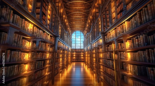 Wallpaper Mural Quiet library filled with rows of bookshelves. Generative ai. Torontodigital.ca