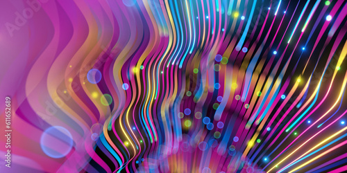 3d render, abstract background with wavy glowing neon lines, colorful wallpaper