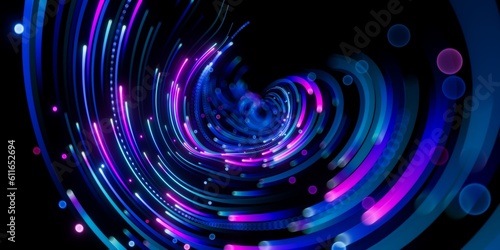 3d render. Digital abstract neon background, pink blue glowing blurred lines © NeoLeo