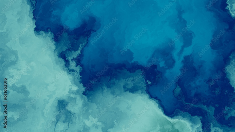 abstract artificial watercolor texture, creative liquid acrylic art marbling background, trendy ocean blue wallpaper