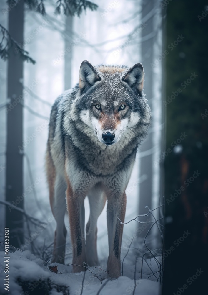 Obraz premium Wolf in Snowy Forest
