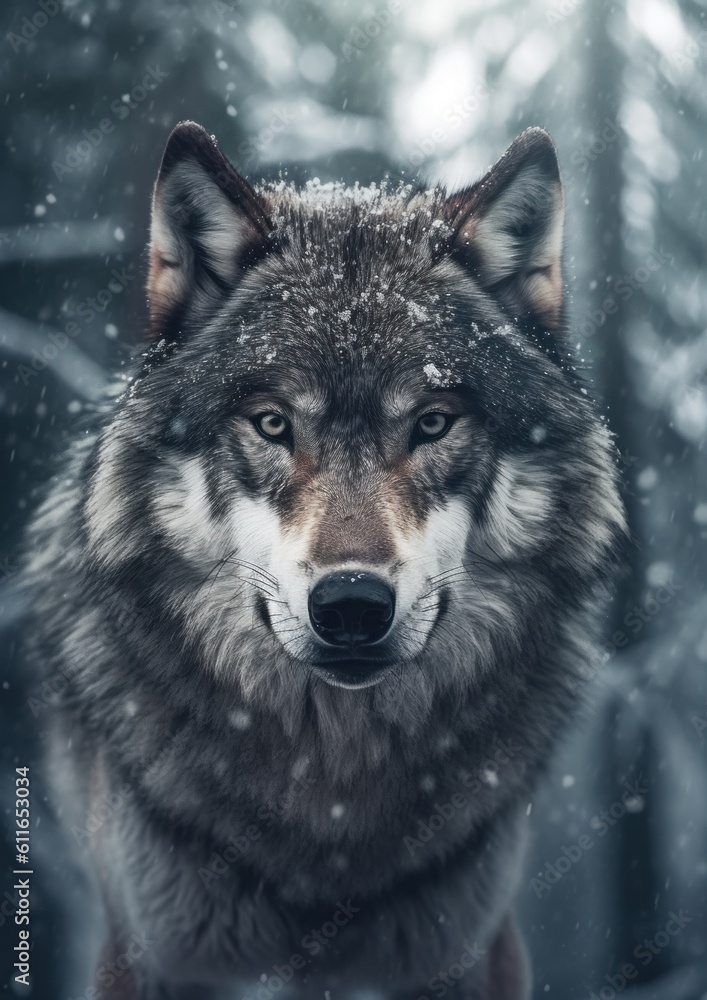 Fototapeta premium Wolf in Snowy Forest