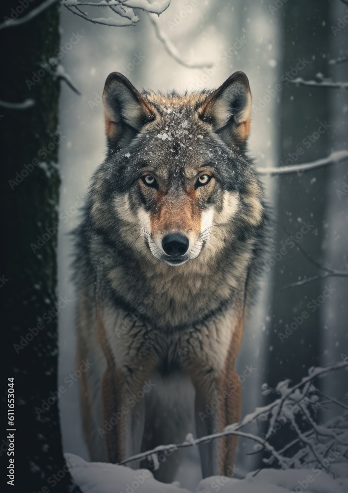 Fototapeta premium Wolf in Snowy Forest