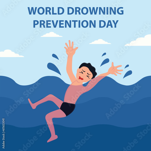 illustration vector graphic of a man submerged half body in the water, perfect for international day, world drowning prevention day, celebrate, greeting card, etc.