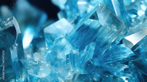 close up of Raw aquamarine rock with reflection crystals
