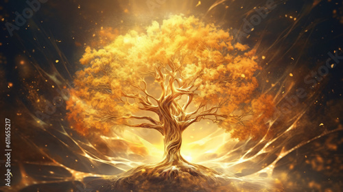 Golden tree fantasy illustration