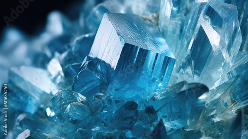 close up of Raw aquamarine rock with reflection crystals