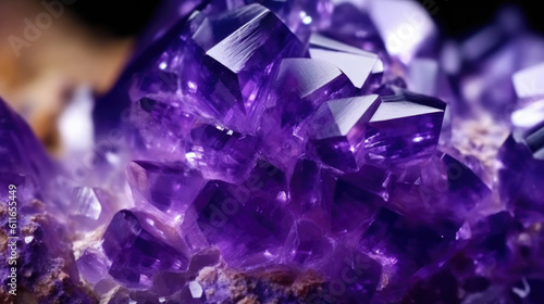 close up of Raw amethyst rock with reflection crystals