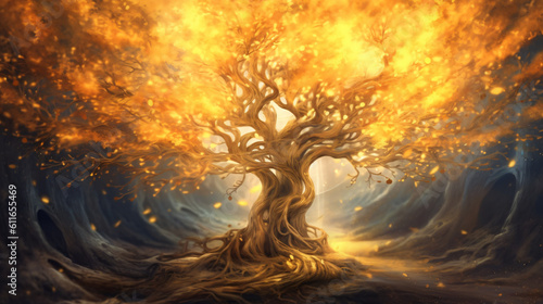 Golden tree fantasy illustration