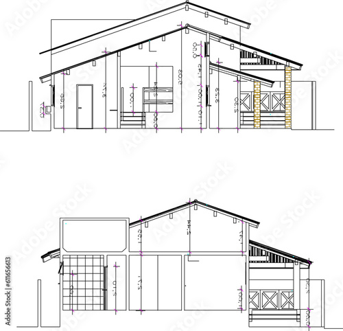 Sketch vector illustration of a simple comfortable beachfront villa building