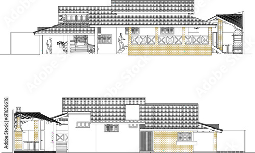 Sketch vector illustration of a simple comfortable beachfront villa building