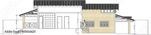 Sketch vector illustration of section a simple comfortable beachfront villa building