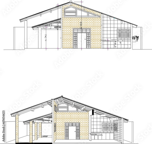 Sketch vector illustration of section a simple comfortable beachfront villa building