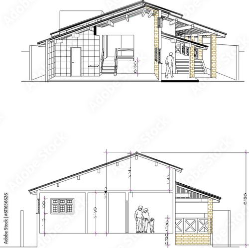Sketch vector illustration of section a simple comfortable beachfront villa building