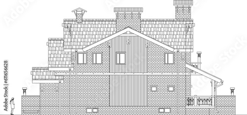 Vector sketch illustration of a classic vintage 2 storey old house building in the royal century