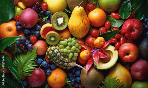 Ripe and tasty fruits and vegetables background