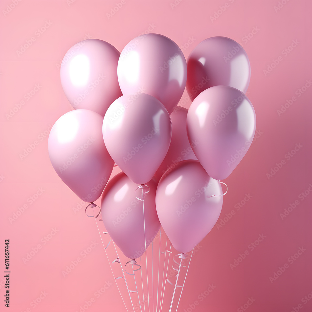 Pink balloons on a pastel color background