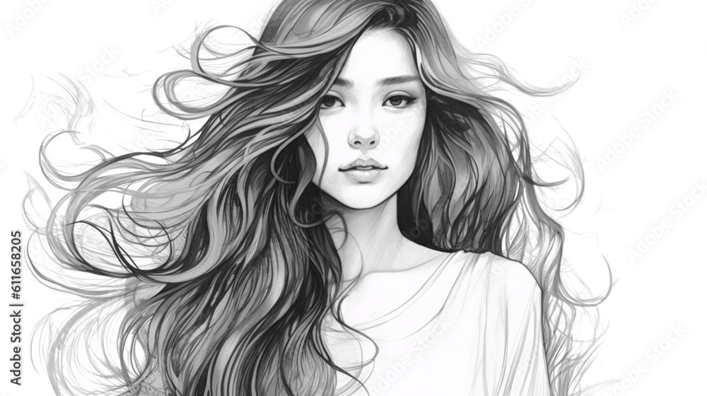 Line drawing A beautiful and stylish woman Generative AI Line drawing A beautiful and stylish woman Generative AI