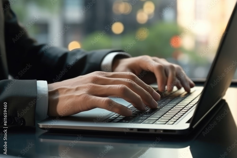 Business man using laptop on table Business man using laptop on table