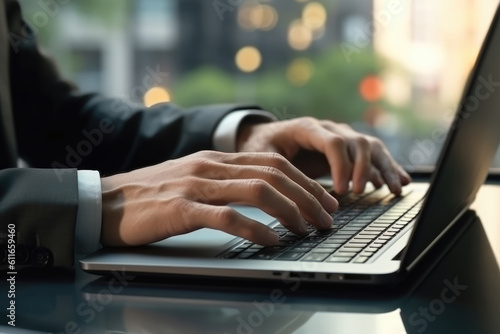 Business man using laptop on table