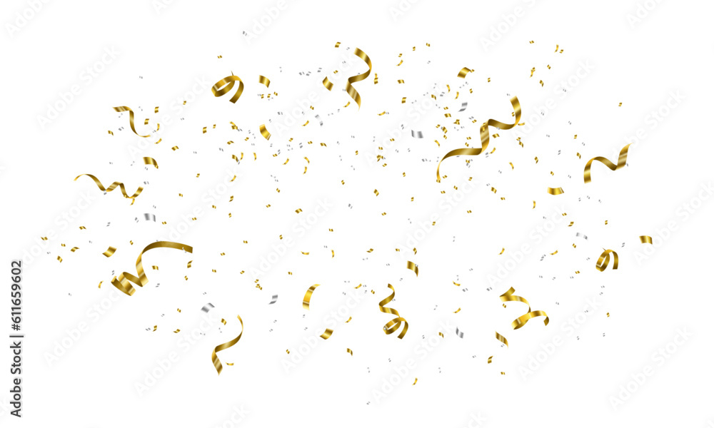 Golden confetti isolated on a white background. Vector template for your holiday, party, festival or birthday.