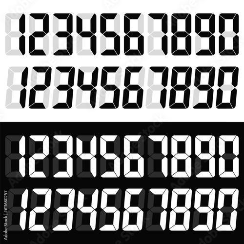 Electronic figures. LCD numbers for a electronic devices. Digital numbers. Vector illustration.