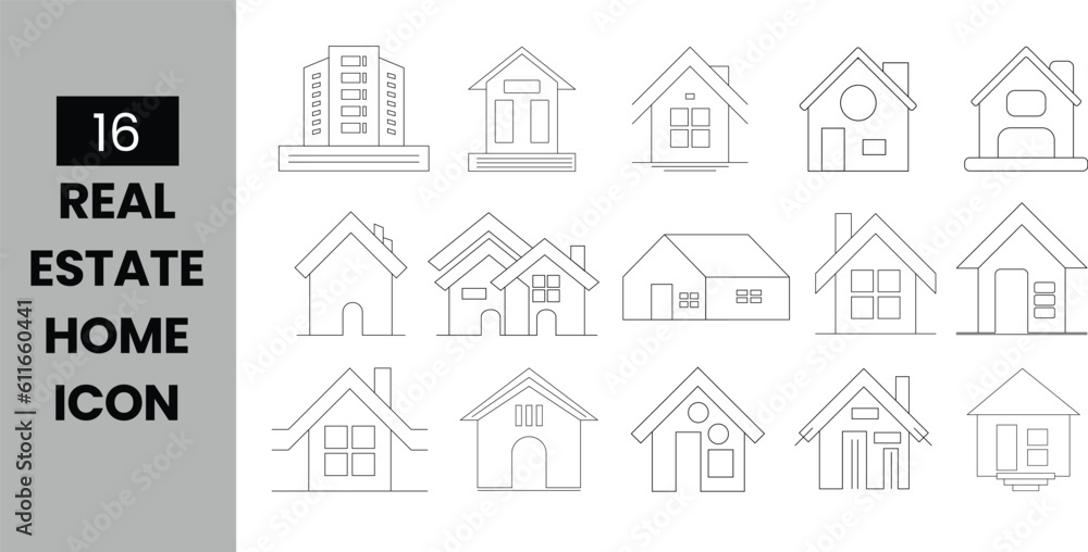 House symbol or Icon collection. Real Estate or property business minimal web line icons for a realtor, property,  mortgage, home loan, and more. home or realtor icon set. Thin line icons.