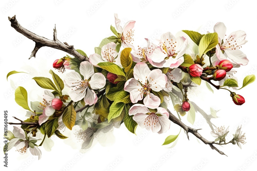 Obraz premium apple tree flowers isolated on white background. AI generated